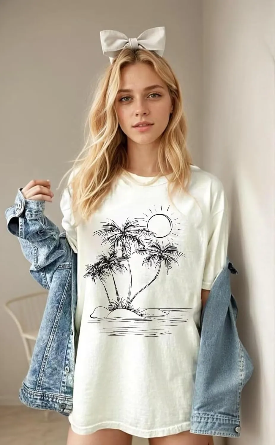 Palm Tree Beach Oversized T Shirt Womens Funny Summer Hawaiian Beach Graphic Shirts Trendy Tropical Vacation Tee Tops