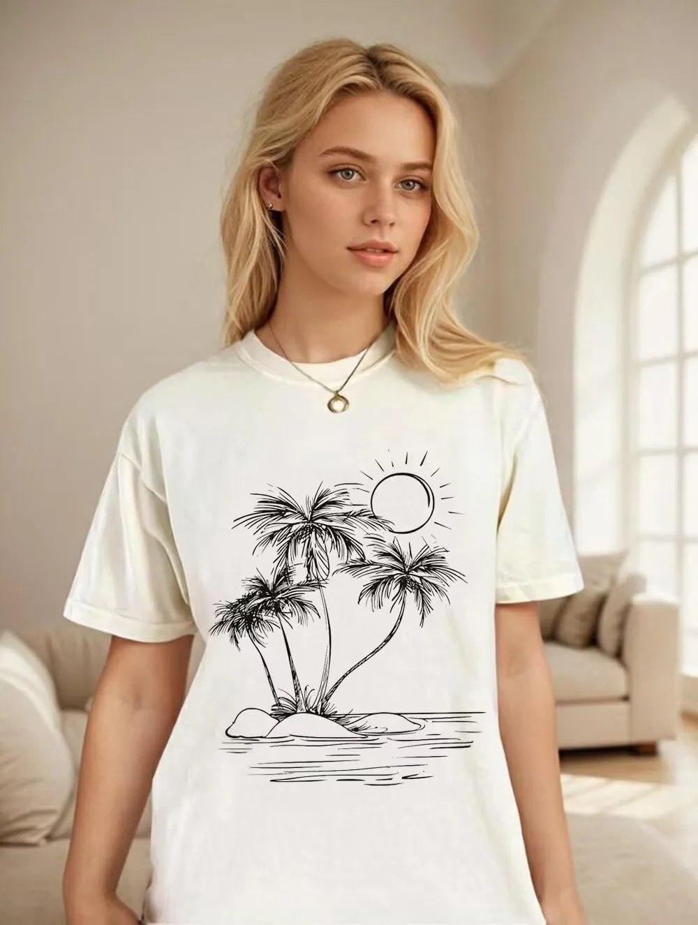 Palm Tree Beach Oversized T Shirt Womens Funny Summer Hawaiian Beach Graphic Shirts Trendy Tropical Vacation Tee Tops