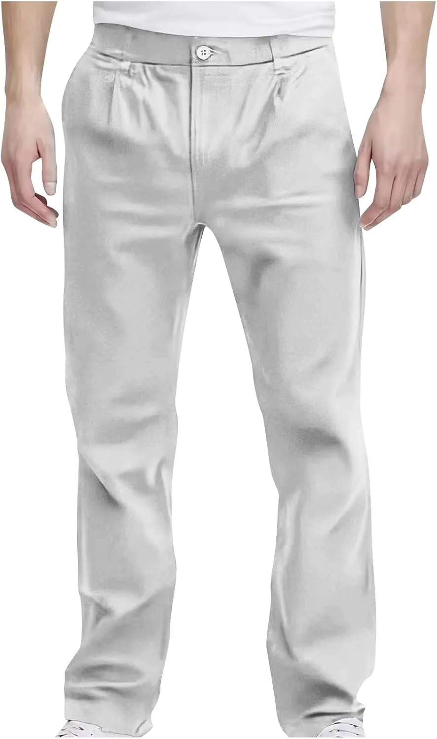 Pants for Men Casual Lightweight Relaxed Fit Chino Pant with Pocket Button Elastic Waistband Baggy Business Trousers