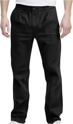 Pants for Men Casual Lightweight Relaxed Fit Chino Pant with Pocket Button Elastic Waistband Baggy Business Trousers