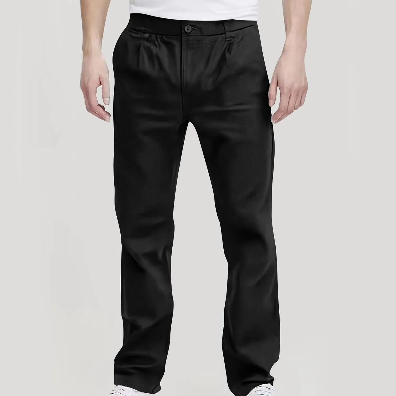 Pants for Men Casual Lightweight Relaxed Fit Chino Pant with Pocket Button Elastic Waistband Baggy Business Trousers