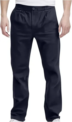 Pants for Men Casual Lightweight Relaxed Fit Chino Pant with Pocket Button Elastic Waistband Baggy Business Trousers