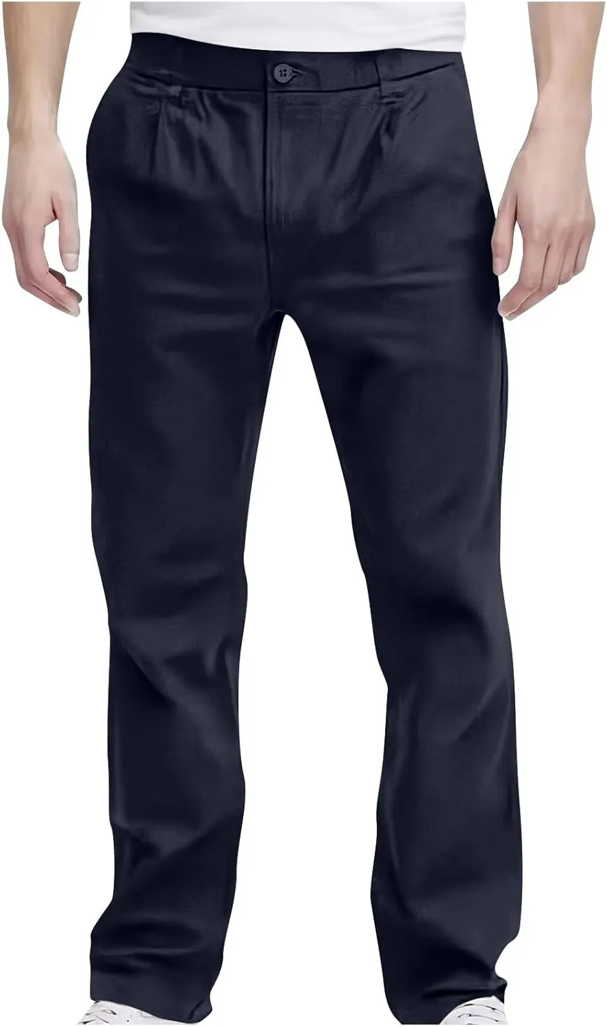 Pants for Men Casual Lightweight Relaxed Fit Chino Pant with Pocket Button Elastic Waistband Baggy Business Trousers