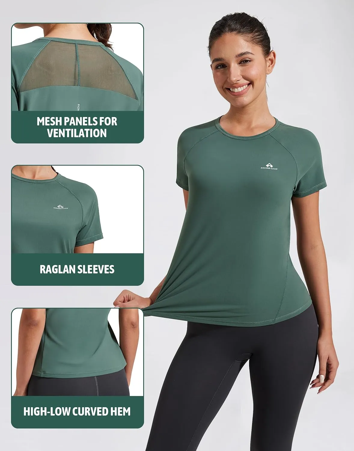 Pioneer Camp Women's Workout Tops Short Sleeve Athletic Shirts Moisture Wicking Quick Dry Mesh Back Yoga Tees for Running Gym