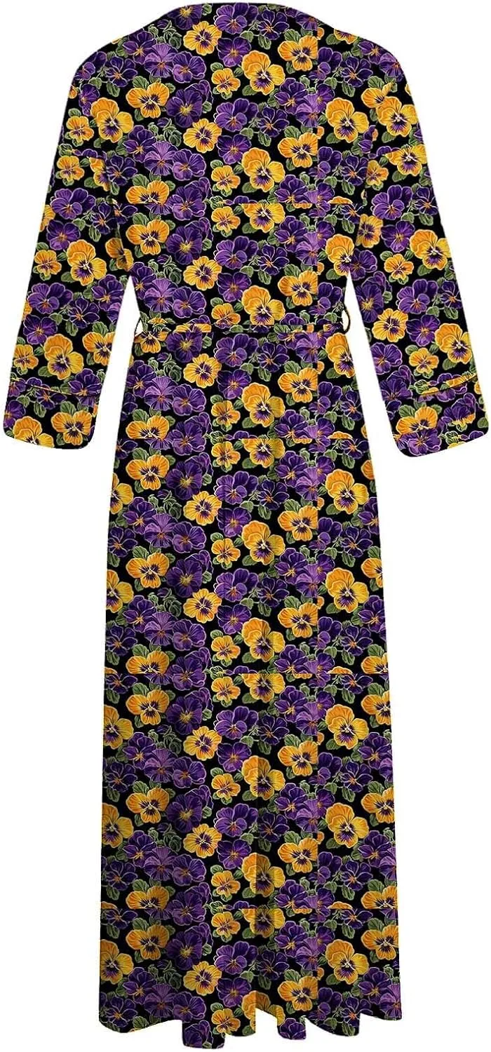 Plus Size 3/4 Sleeve Dress for Women Floral Print Dress Lapel Neck Elegant Midi Dress Trendy Casual Flowy Dress