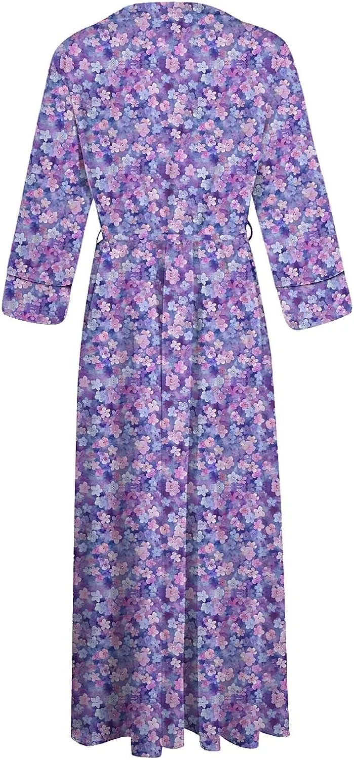 Plus Size 3/4 Sleeve Dress for Women Floral Print Dress Lapel Neck Elegant Midi Dress Trendy Casual Flowy Dress
