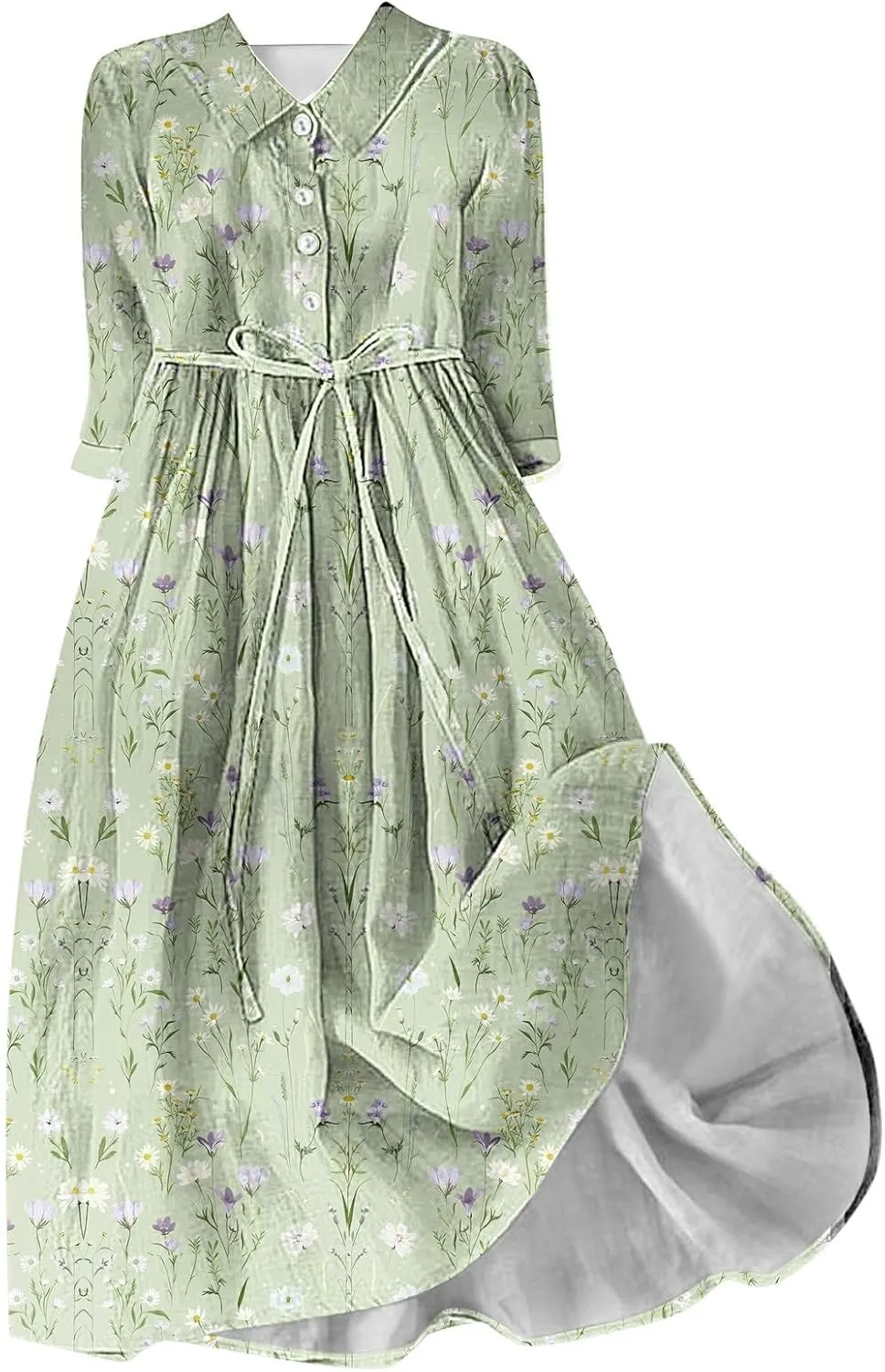 Plus Size 3/4 Sleeve Dress for Women Floral Print Dress Lapel Neck Elegant Midi Dress Trendy Casual Flowy Dress