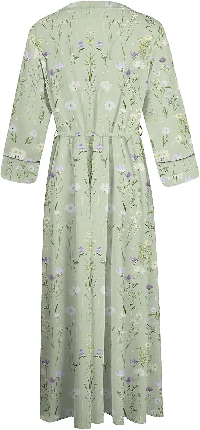 Plus Size 3/4 Sleeve Dress for Women Floral Print Dress Lapel Neck Elegant Midi Dress Trendy Casual Flowy Dress