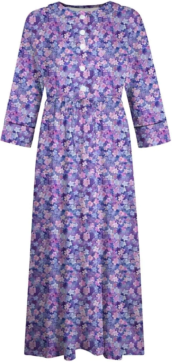 Plus Size 3/4 Sleeve Dress for Women Floral Print Dress Lapel Neck Elegant Midi Dress Trendy Casual Flowy Dress