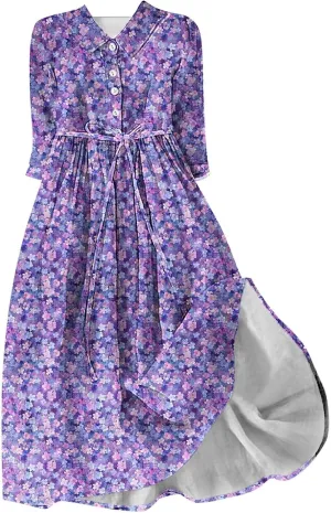 Plus Size 3/4 Sleeve Dress for Women Floral Print Dress Lapel Neck Elegant Midi Dress Trendy Casual Flowy Dress