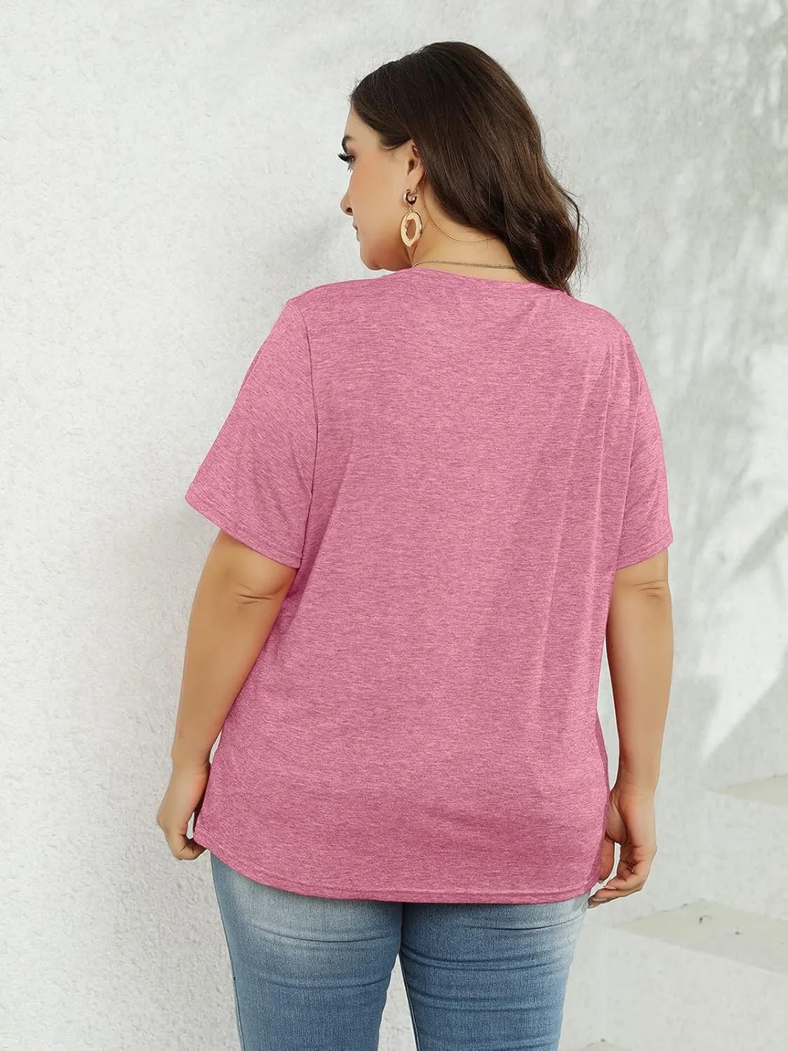 Plus Size Shirts Women Love Heart Print Short Sleeve Tops Casual Tees Blouse