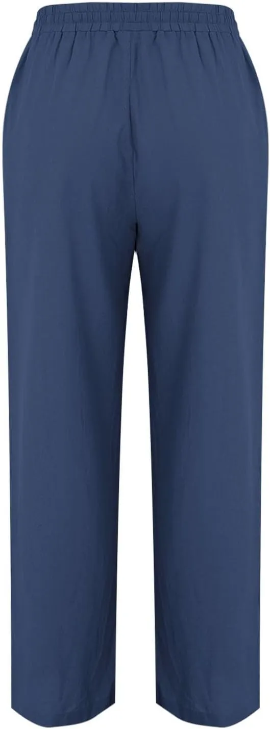 PTOLOCIF Cotton Linen Pants Women,Casual Fashion Boho Pants Plus Size Summer Pants Beach Vacation Palazzo Lounge Pants
