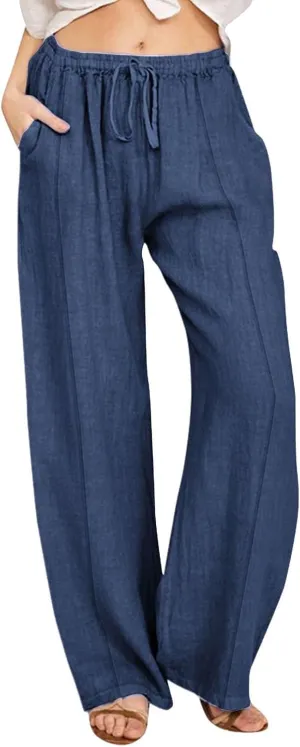 PTOLOCIF Cotton Linen Pants Women,Casual Fashion Boho Pants Plus Size Summer Pants Beach Vacation Palazzo Lounge Pants