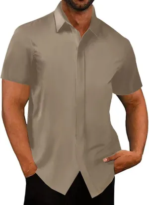 Remxi Men's Dress Long Sleeve Shirts Elastic Wrinkle Free Business Shirt for Summer Casual Button Down Shirts