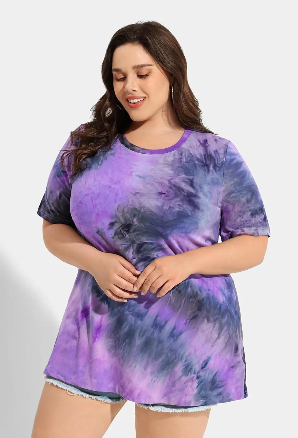 RITERA Women's Plus Size Crewneck Tops Short Sleeve Oversized T Shirt for Women Spring Summer XL 5XL