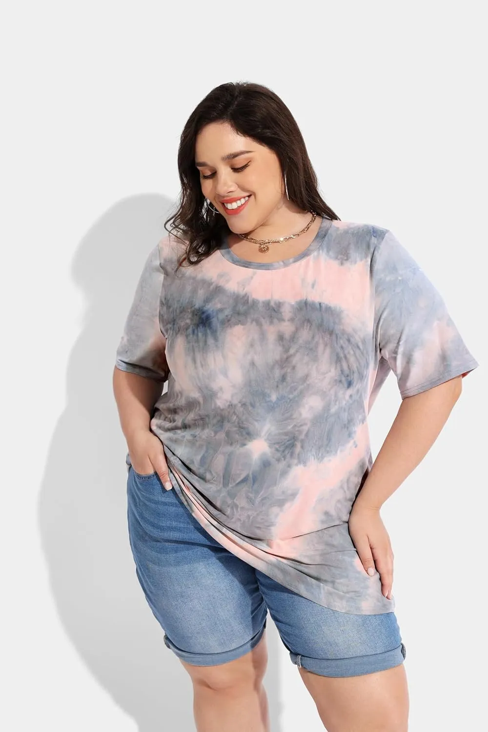 RITERA Women's Plus Size Crewneck Tops Short Sleeve Oversized T Shirt for Women Spring Summer XL 5XL