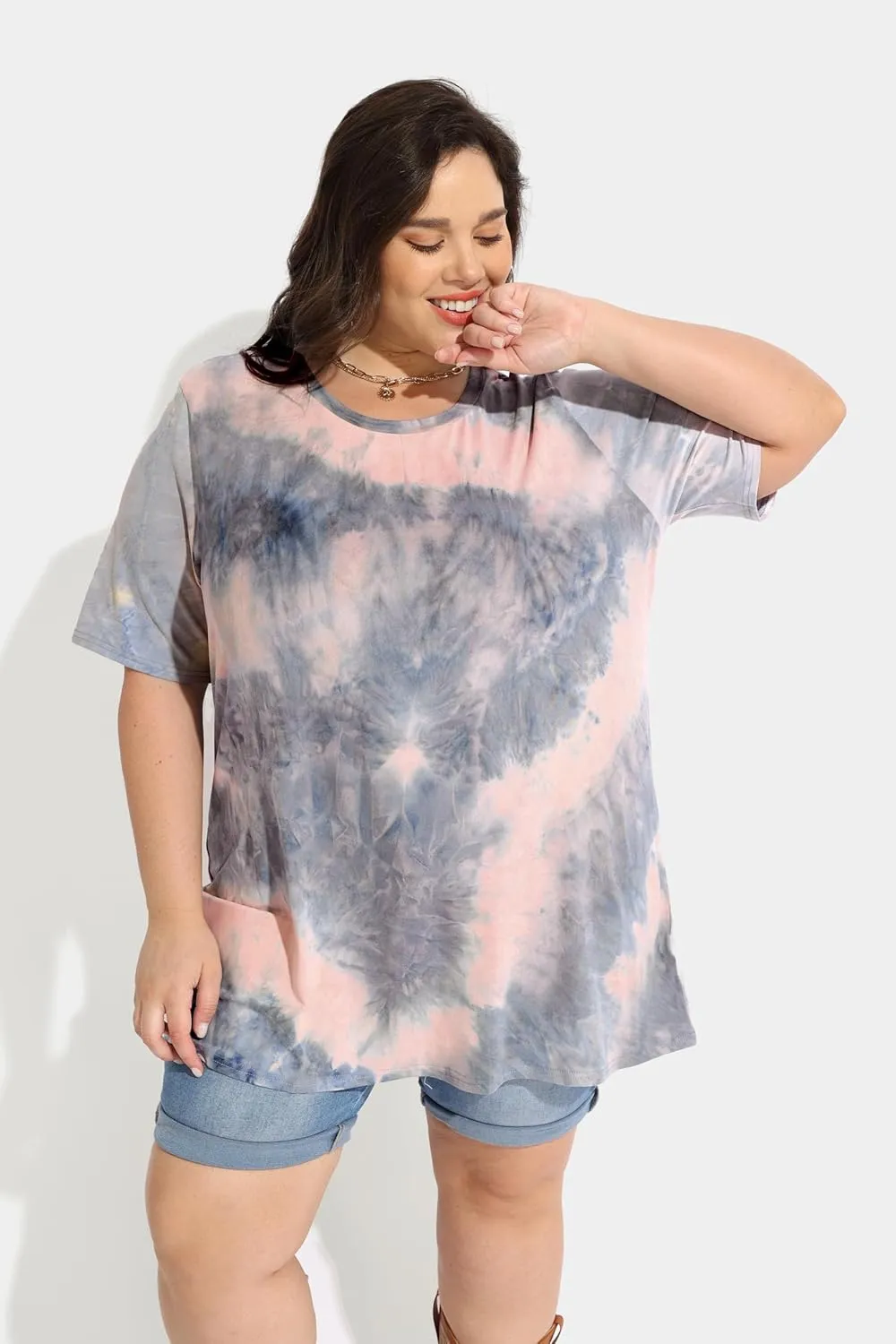 RITERA Women's Plus Size Crewneck Tops Short Sleeve Oversized T Shirt for Women Spring Summer XL 5XL