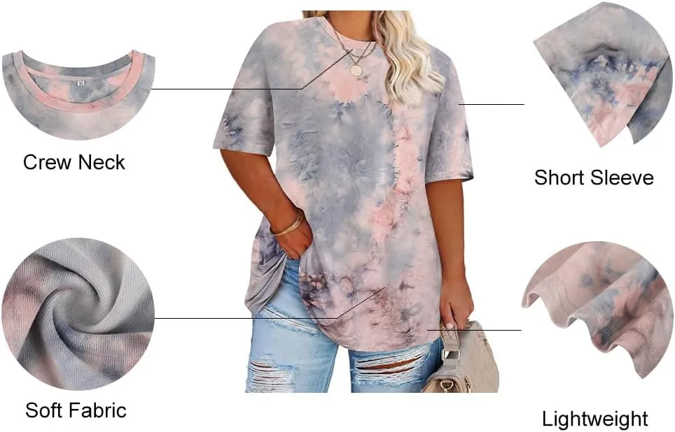 RITERA Women's Plus Size Crewneck Tops Short Sleeve Oversized T Shirt for Women Spring Summer XL 5XL