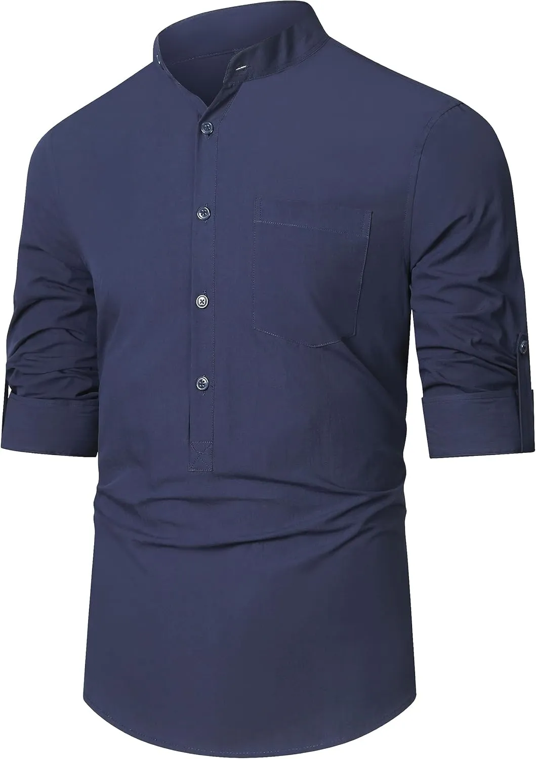 RPOVIG Men's Linen Shirts Long Sleeve Button Down Beach Shirt Henley Casual T Shirt Summer Clothes Soft Lightweight