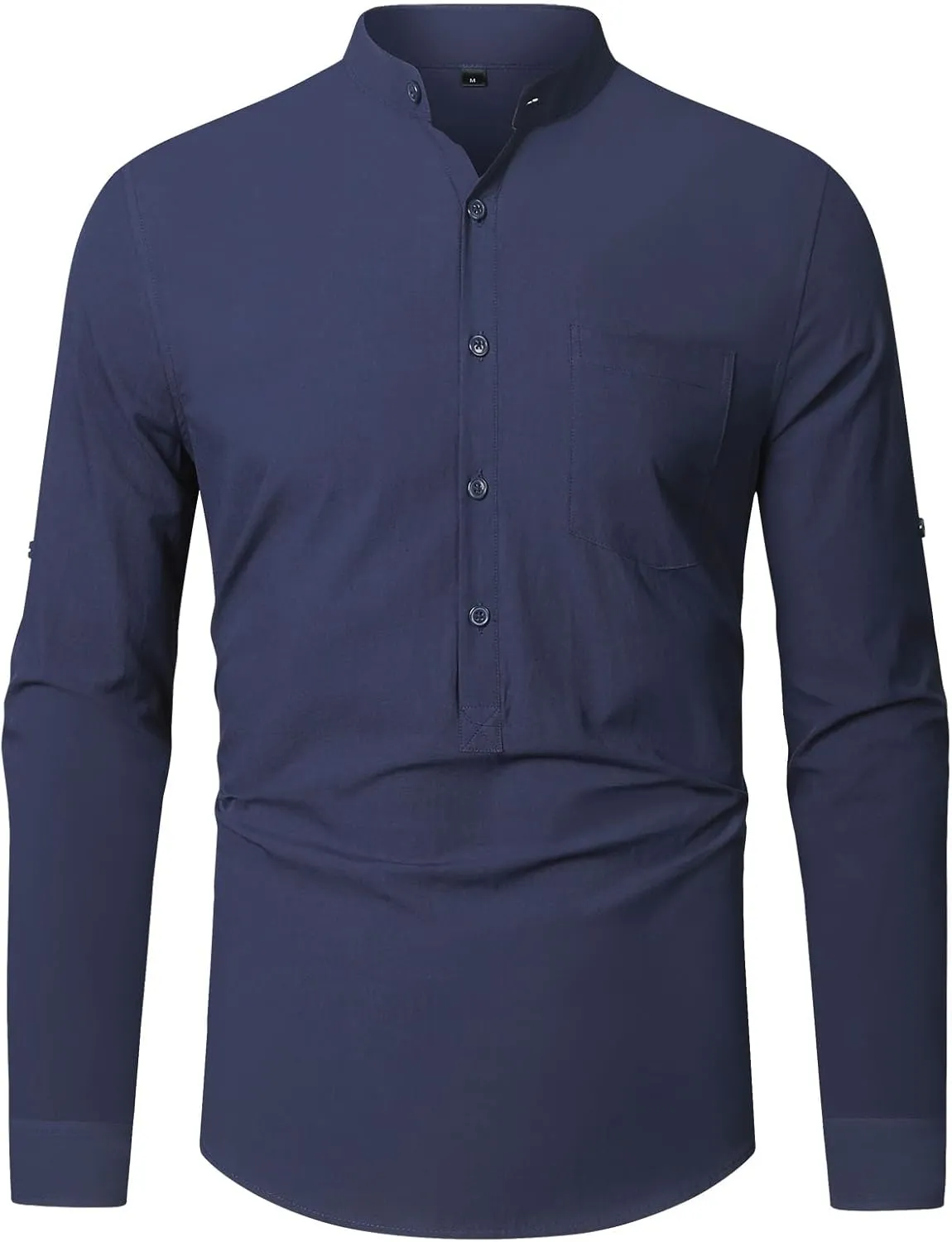 RPOVIG Men's Linen Shirts Long Sleeve Button Down Beach Shirt Henley Casual T Shirt Summer Clothes Soft Lightweight
