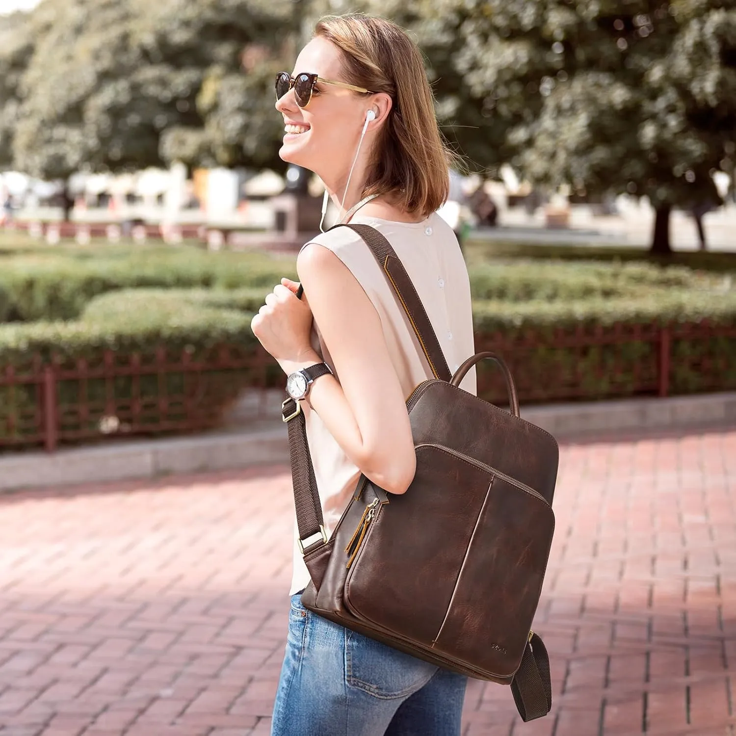 S-ZONE Small Leather Backpack for Women Fashion Designer Purse Anti-theft RFID Travel Bag