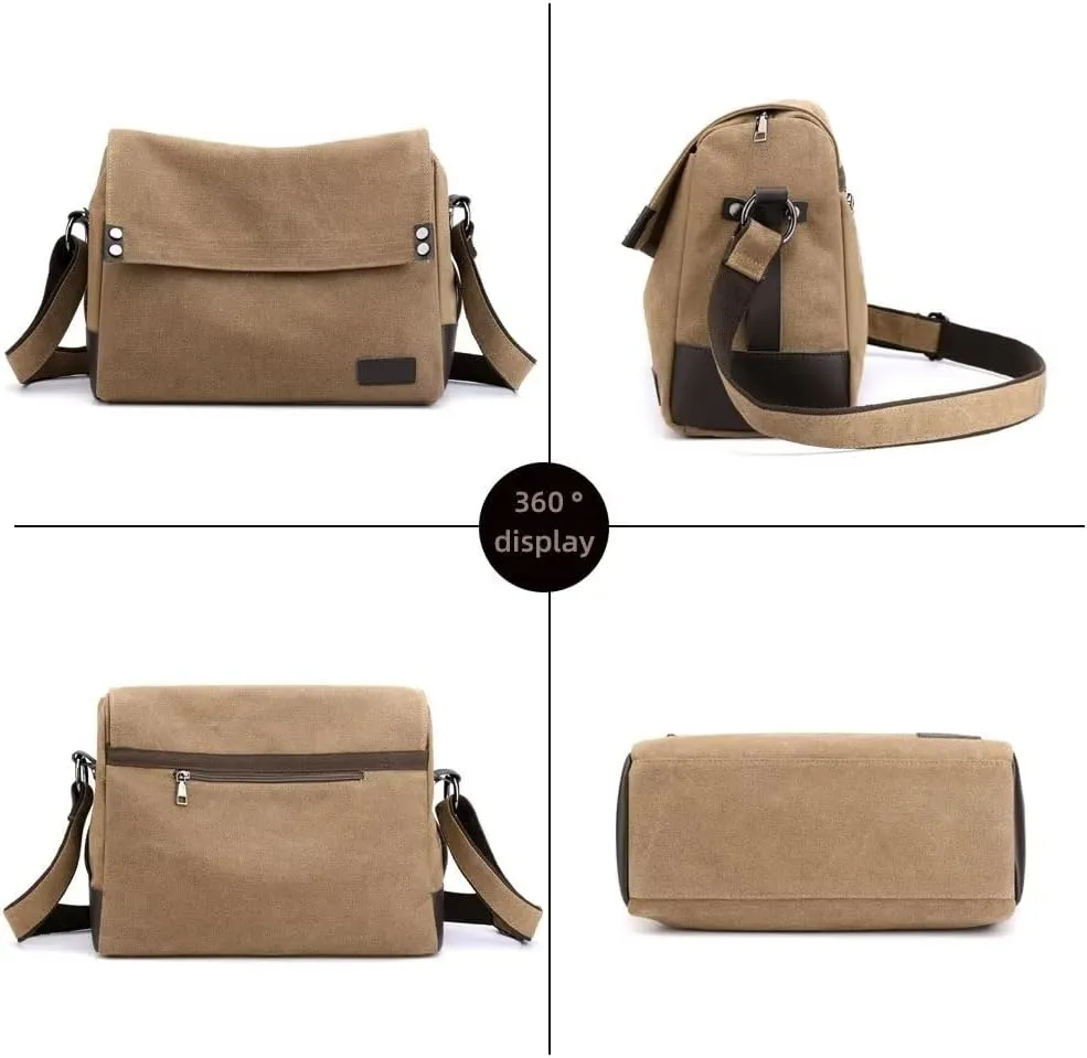 Shoulder Bag for Men Canvas Vintage Messenger Bag Large Multi-pocket Crossbody Bag Daily Satchel Fits 14 Inch Laptop