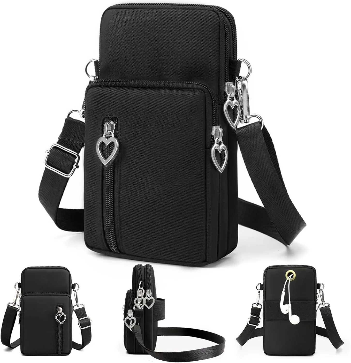 Small Crossbody Bags for Women, Black Waterproof Cell Phone Crossbody Wallet Purse Handbags Mens Gym Bags, Detachable Strap Multi Pocket Casual Outdoor Sling Designer Crossbody Bags for Women Unisex