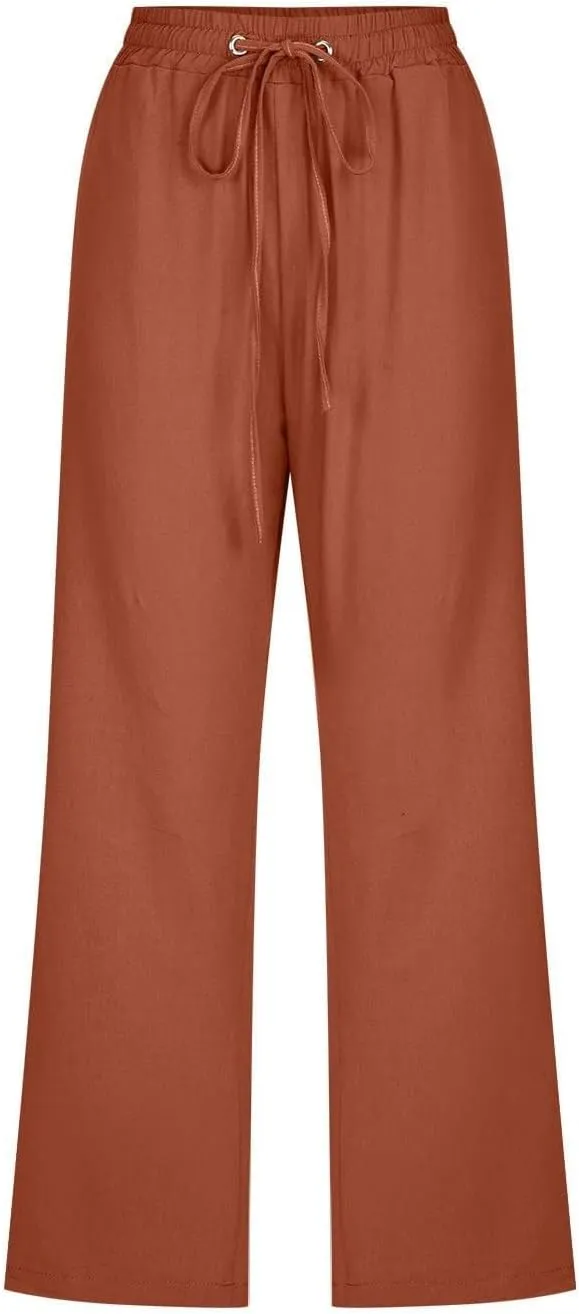 Summer Pants for Women - Linen Capri Pants for Women Cropped Casual Pants Baggy Beach Pants with Pockets Lounge Trousers