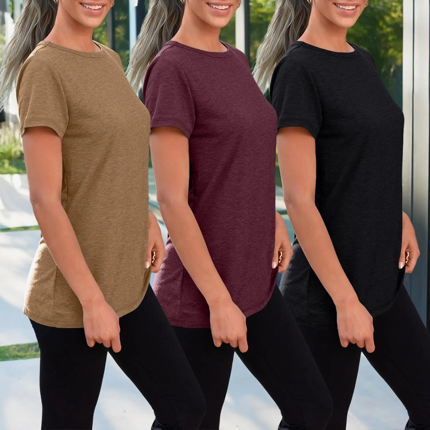 SUNBS Womens 3 Pack T-Shirts Short Sleeve Summer Tops Fashion Basic Tees Comfy Casual Vacation Outfits Workout Clothes 2025
