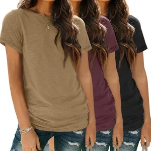 SUNBS Womens 3 Pack T-Shirts Short Sleeve Summer Tops Fashion Basic Tees Comfy Casual Vacation Outfits Workout Clothes 2025