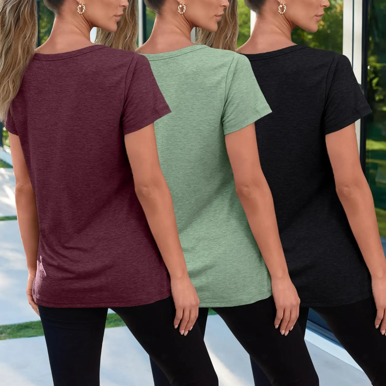 SUNBS Womens 3 Pack T-Shirts Short Sleeve Summer Tops Fashion Basic Tees Comfy Casual Vacation Outfits Workout Clothes 2025