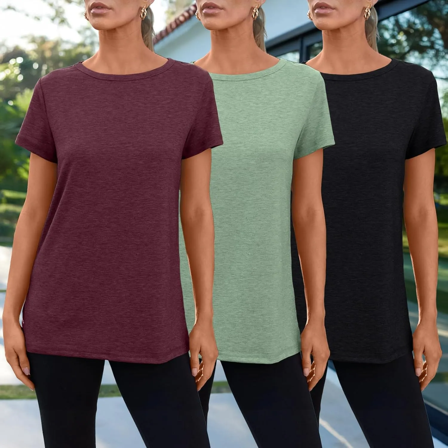 SUNBS Womens 3 Pack T-Shirts Short Sleeve Summer Tops Fashion Basic Tees Comfy Casual Vacation Outfits Workout Clothes 2025