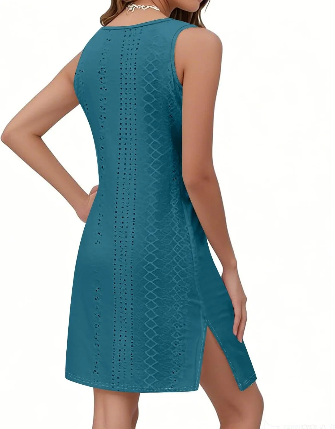 Sundresses for Women 2025 Summer Trendy Sleeveless Eyelet Beach Dress Bathing Suit Cover Up Tank Dress with Pockets