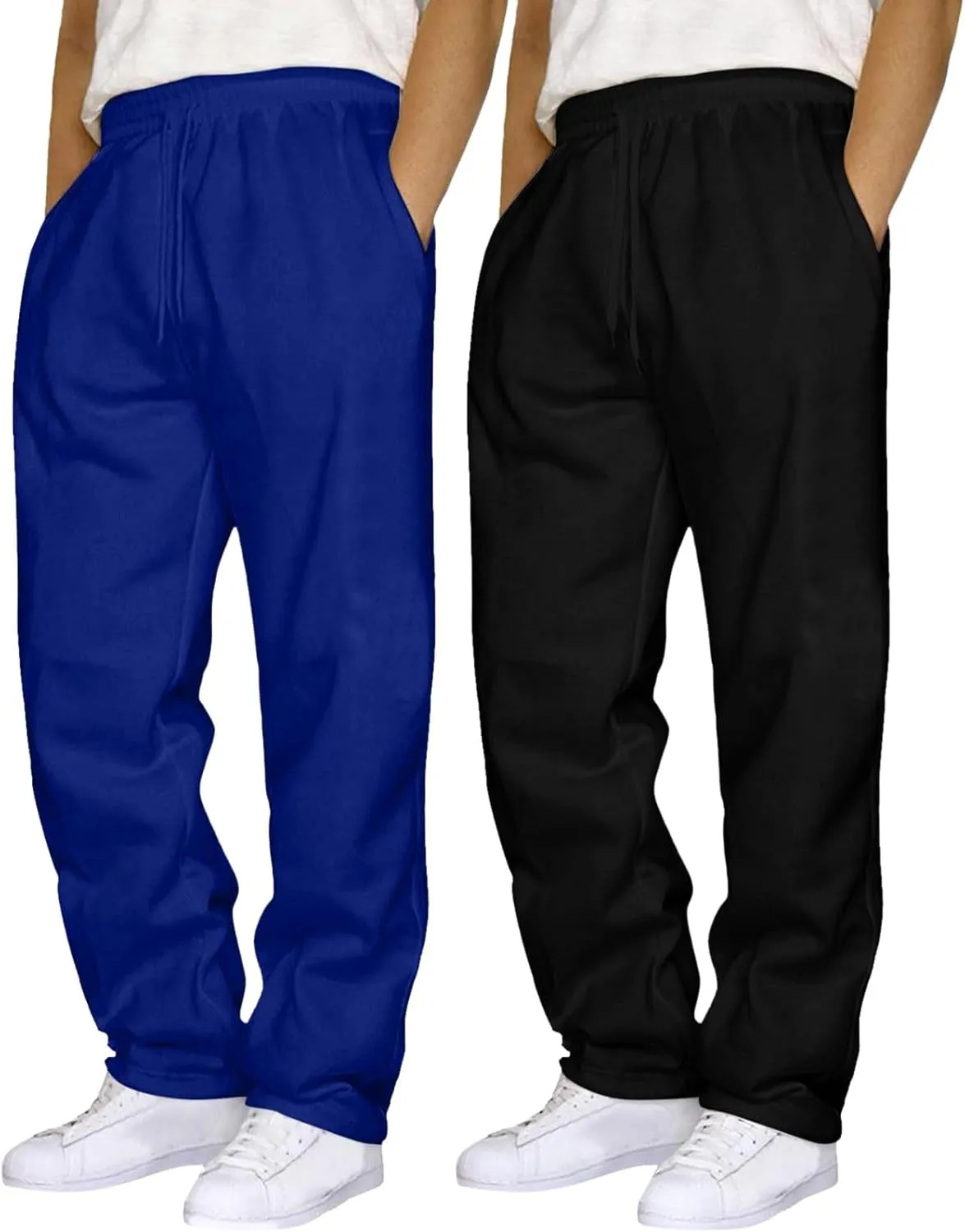 SUWBMHWE 2 Pack Men's Heavyweight Fleece Sweatpants Baggy Elastic Waist Drawstring Sweatpants with Pockets Joggers Trousers