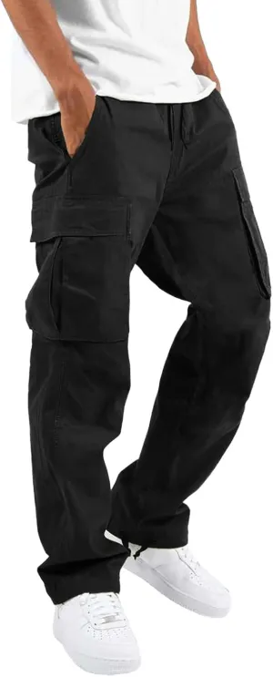 Sweatpants for Men Baggy Open Bottom Drawstring Cargo Joggers Casual Plus Size Loose Lighteight Hiking Pants with Pockets
