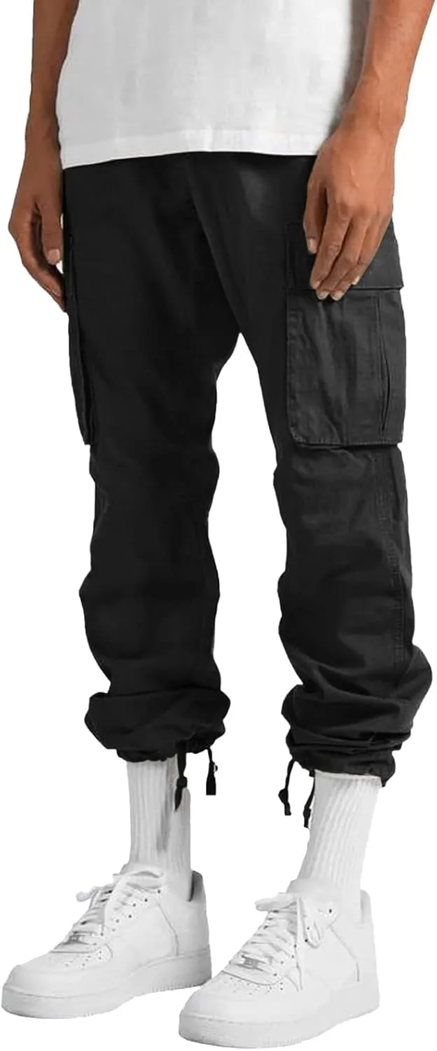 Sweatpants for Men Baggy Open Bottom Drawstring Cargo Joggers Casual Plus Size Loose Lighteight Hiking Pants with Pockets