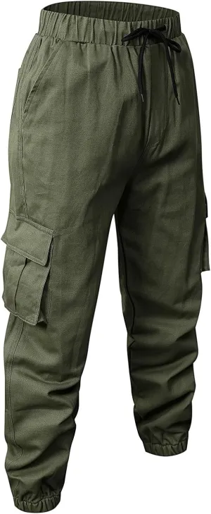 Tactical Pants for Men Relaxed Fit Elastic Waist Cotton Sweatpants Plus Size Straight Leg Outdoor Tapered Hiking Pants