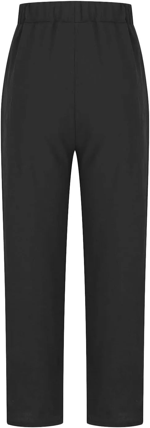 TARIENDY Womens Casual Pants Straight Leg Elastic Waist Summer Pant Plus Size Comfy Trousers Beach Outfits with Pockets