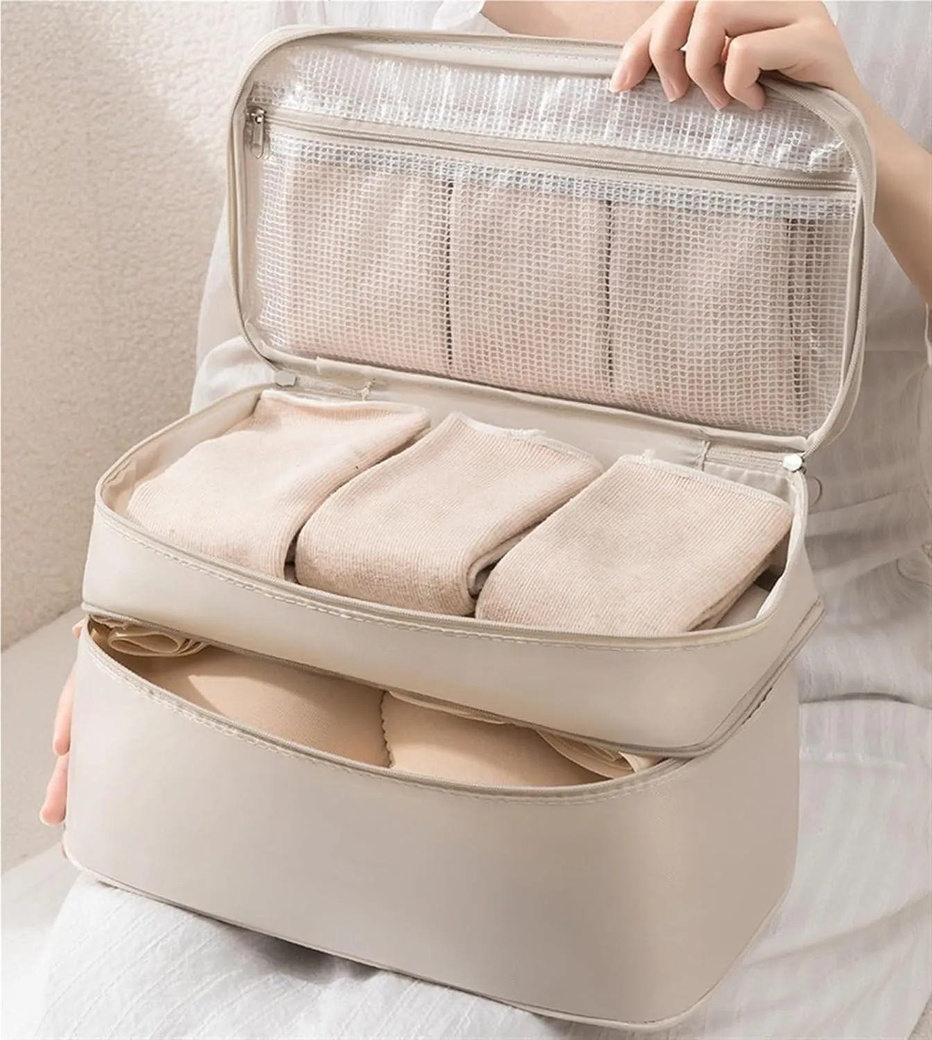 Travel Bra Underwaer Organizer, Lightweight Multi-Layer Large Capacity Lingerie Box Cosmetic Bag Toiletry Packing Cube (Color : E, Size : 29 * 18 * 15cm)