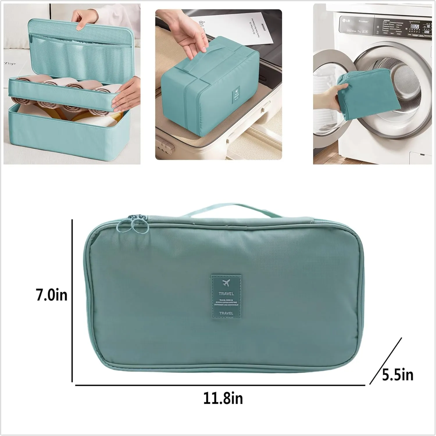 Travel Underwear Organizer Bag Lightweight Double Layer Large Capacity Pack Cube Lingerie Socks Cosmetic Bag,Blue 8#