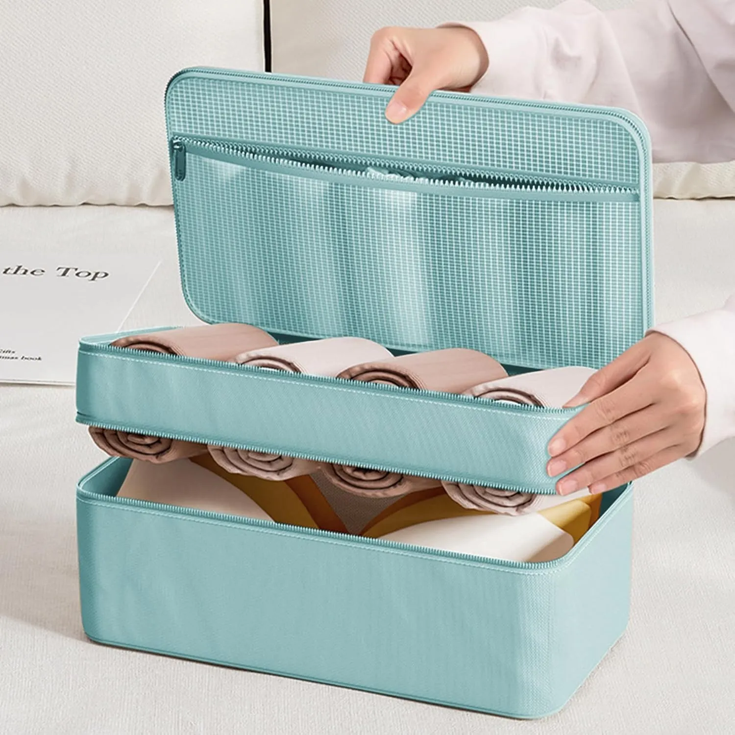 Travel Underwear Organizer Bag Lightweight Double Layer Large Capacity Pack Cube Lingerie Socks Cosmetic Bag,Blue 8#