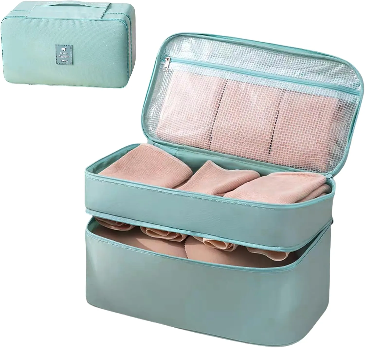 Travel Underwear Organizer Bag Lightweight Double Layer Large Capacity Pack Cube Lingerie Socks Cosmetic Bag,Blue 8#