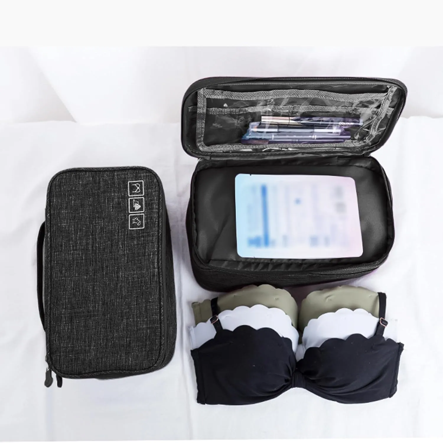 Travel Underwear Organizer Bag Portable Bra Socks Lingerie Cosmetic Storage Bag Travel Essentials Packing Cubes,Black
