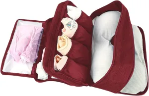 Travel Underwear Organizer Bag Portable Bra Socks Lingerie Cosmetic Storage Bag Travel Essentials Packing Cubes,Wine Red