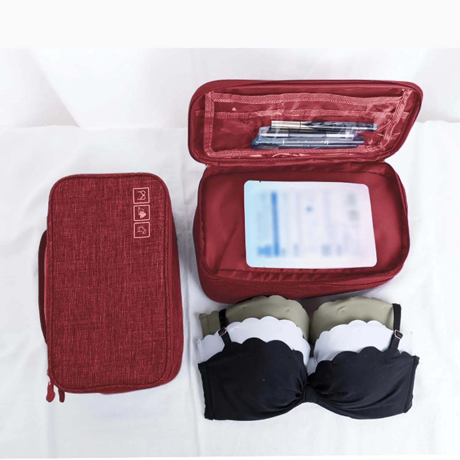 Travel Underwear Organizer Bag Portable Bra Socks Lingerie Cosmetic Storage Bag Travel Essentials Packing Cubes,Wine Red
