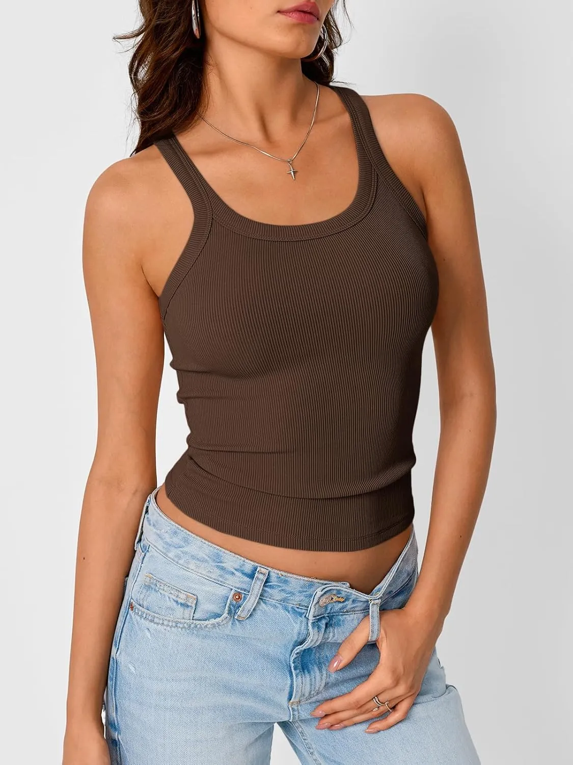 Trendy Queen Womens Tank Tops Crop Camisole Summer Fashion Sleeveless Ribbed Workout Basic Going Out Gym Spring Clothes 2025