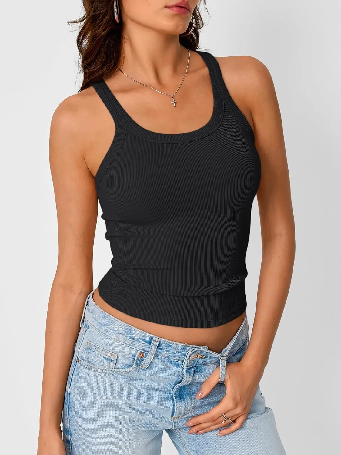 Trendy Queen Womens Tank Tops Crop Camisole Summer Fashion Sleeveless Ribbed Workout Basic Going Out Gym Spring Clothes 2025
