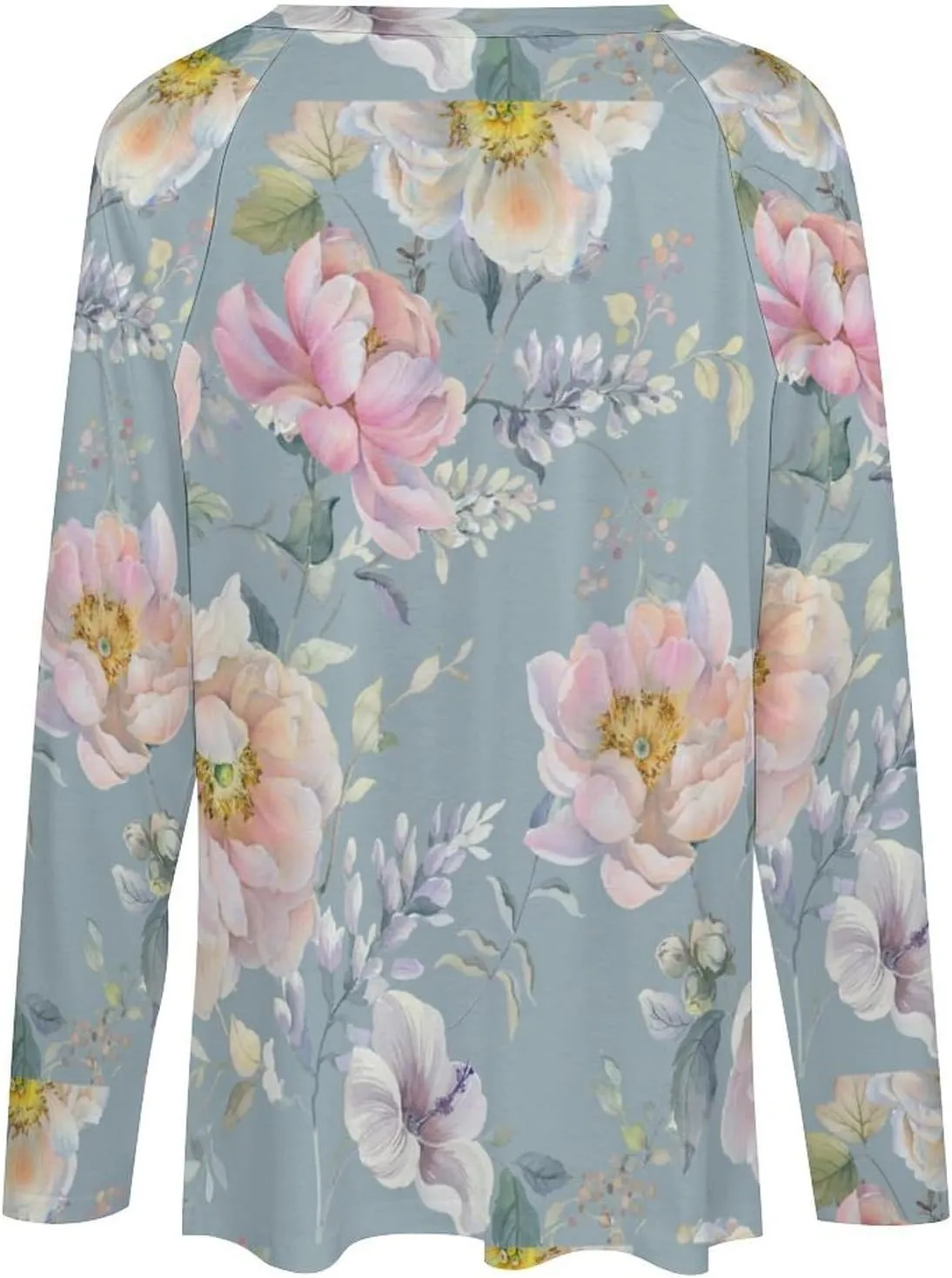 Tulip Flowers Watercolor Long Sleeve Shirts for Women V Neck T Shirts Womens Casual Tops Loose Fit
