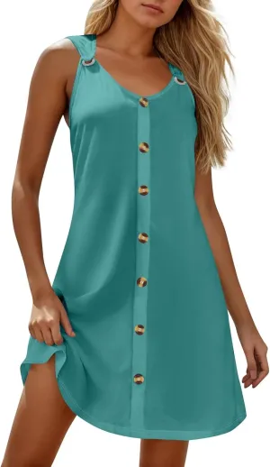 TWGONE Summer Dresses for Women 2025 Vacation Beach Swimsuit Coverups Sleeveless Button Down Spring Boho Midi Sun Dress