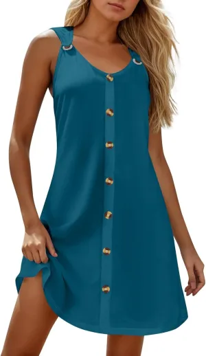 TWGONE Summer Dresses for Women 2025 Vacation Beach Swimsuit Coverups Sleeveless Button Down Spring Boho Midi Sun Dress